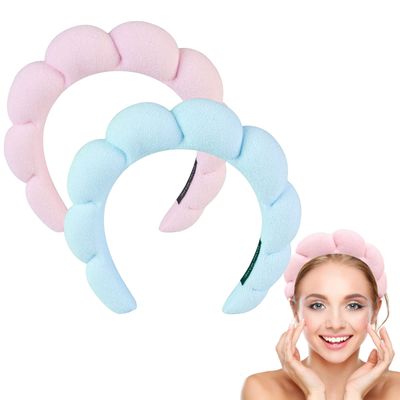 TAOTOP 2 Pack Spa Headband for women, Cute Hair Band for Women Shower, Sponge Terry Cloth Headband, Suitable for Skin Care, Face Wash Makeup, Hair Accessories (Pink &amp; Blue)