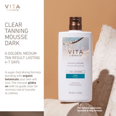 Vita Liberata Clear Self Tanner Mousse - Dark, Lightweight &amp; Fast Drying Formula, Untinted For Minimal Transfer, Lasting Tan, Formulated with Organic Aloe Vera &amp; Hyaluronic Acid, 6.76 fl oz