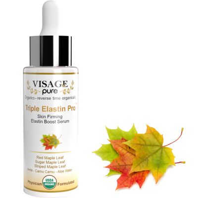 Visage Pure Triple Elastin Pro - Skin Firming Elastin Boost Face Serum - Contains &quot;GCGs&quot; That Increases the Skin&#39;s Elastin and Elasticity - USDA Organic - Physician Formulated - Research Supported