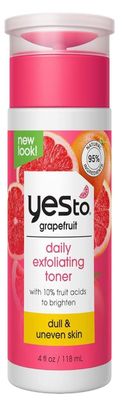 Yes To Grapefruit Daily Exfoliating Toner, Brightening Formula To Retexturize &amp; Brighten Your Skin, With AHAs, BHAs, Vitamin C, &amp; Antioxidants, Natural, Vegan &amp; Cruelty Free, 4 Fl Oz