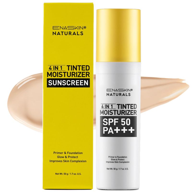 Tinted Moisturizer with SPF 50Enaskin Naturals Face Tinted Sunscreen with Light Sheer Coverage, UVA/UVB Protection with Broad Spectrum PA+++ - 1.7 oz