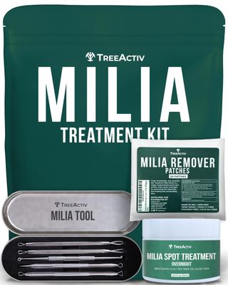 TreeActiv Milia Spot Treatment 3 Items Tool Kit, Pure Eye Milia Remover Treatment, Includes 0.5oz Overnight Milia Remover Cream with Bentonite Clay and Aloe Vera, Milia Extractor Tool Kit Acne Treat