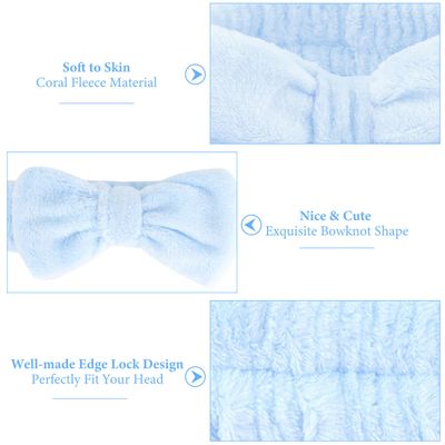 Ondder 8 Pcs Blue Spa Headband Makeup Headband Fuzzy Skincare Headbands Terry Cloth Face Wash Headband Head Band for Skin Care Make Up Headbands for Women Makeup Bow Hair Band for Washing Face