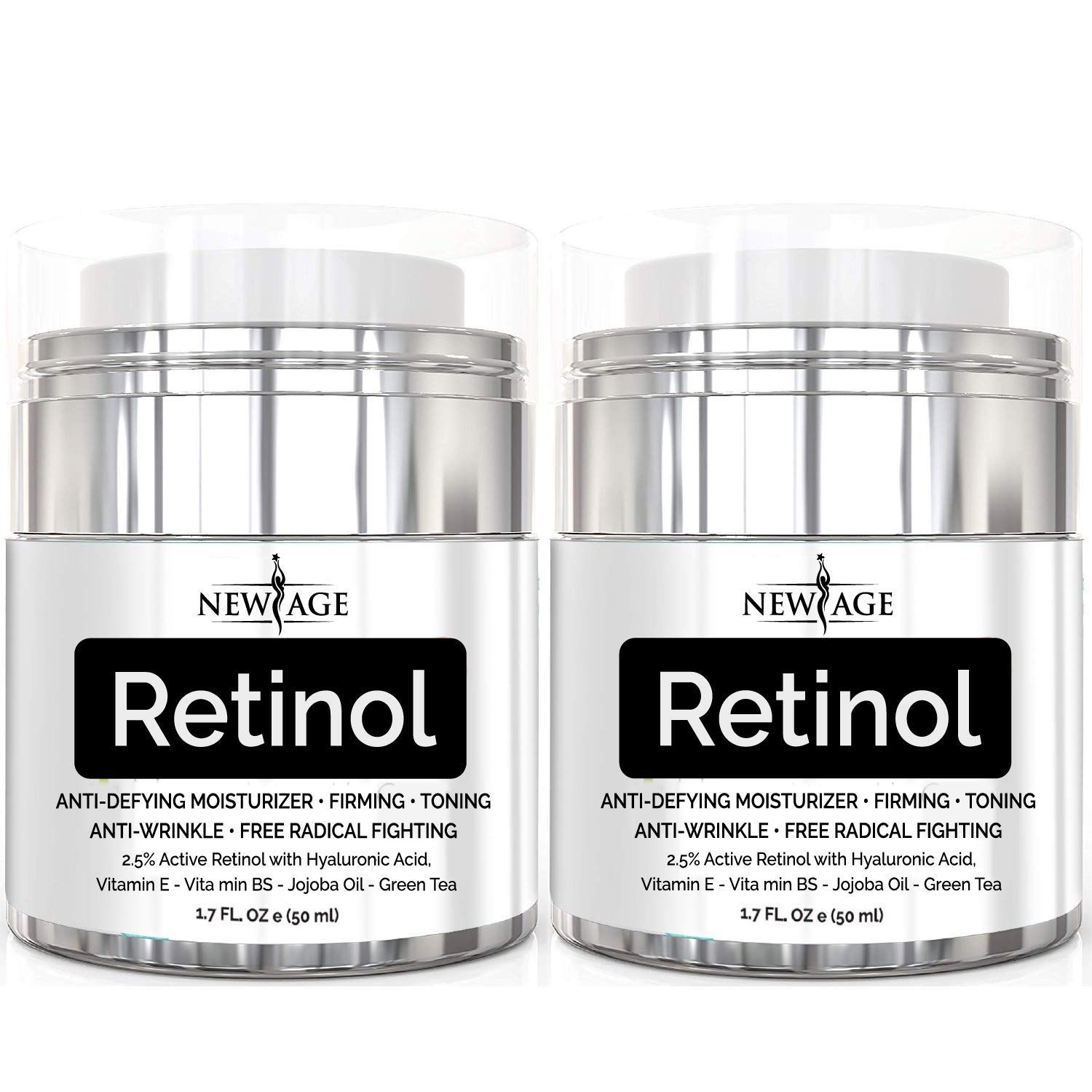 NEW AGE Retinol Cream Neck &amp; Facial Moisturizer Serum with Hyaluronic Acid, Vitamin E - Anti Aging Formula Reduces Wrinkles, Fine Lines-Day and Night Cream 1.7 Fl Oz - 2 Pack - Retinol