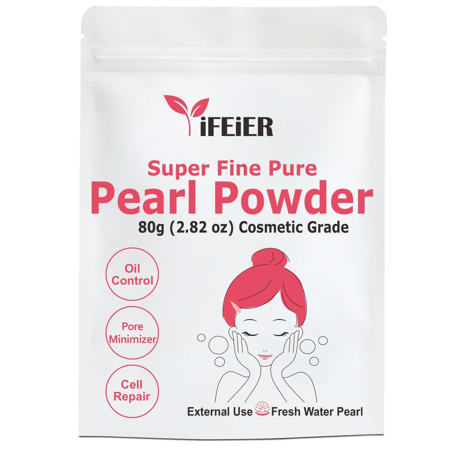 iFEiER Pure Freshwater Pearl Powder for Skincare and Homemade Cosmetics Grade. 80g(2.82oz) SuperFine Pearl Powder for DIY lotions | creams | serums | making face mask, Natural and Oranic