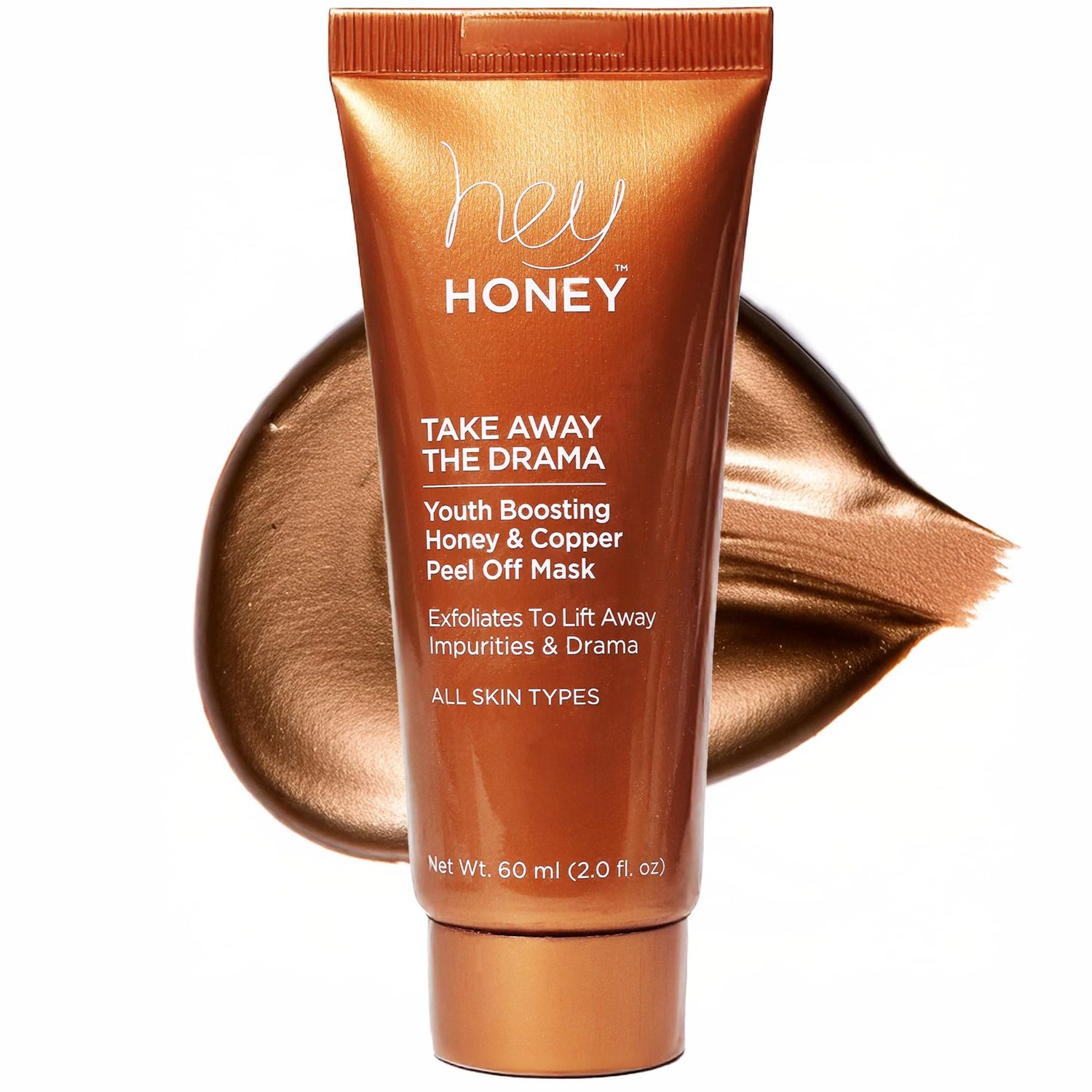 Hey Honey Skincare Take Away The Drama | Age Defying Honey &amp; Copper Exfoliating Peel-Off Facial Mask | Skin Britgthning &amp; Elasticity Boost, All Skin Types | 2 Oz