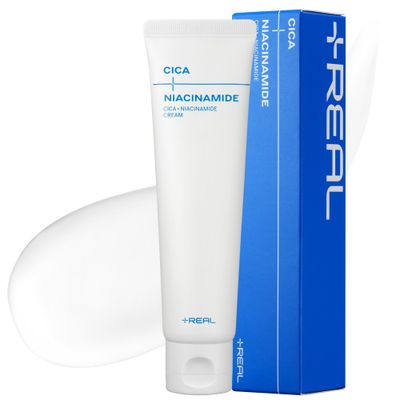 PLUSREAL Cica + Niacinamide Cream, Redness Relief &amp; Skin Barrier Repair Cream for Dry and Sensitive SkinKorean SkincareFragrance FreeVeganCentella asiatica Cream with Niacinamide, 2.02 fl.oz.