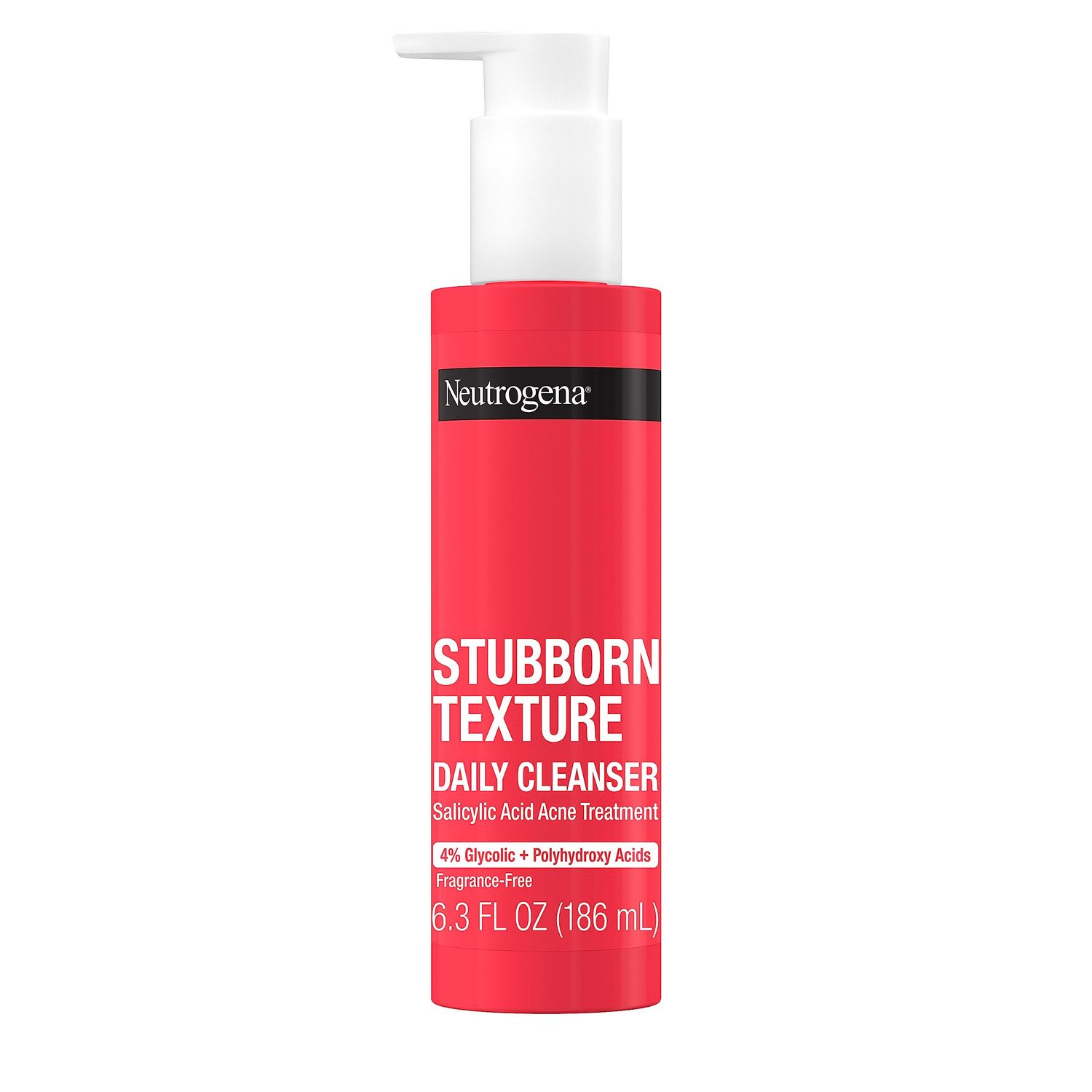 Neutrogena Stubborn Texture Daily Acne Facial Cleanser, Salicylic Acid Face Wash + Glycolic &amp; Polyhydroxy Acids, Fragrance-Free, 6.3 fl. oz
