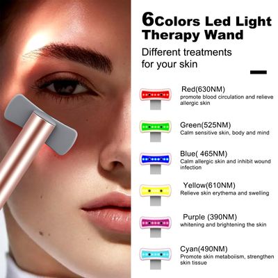 Red Light Therapy for Face, 6 in 1 LED Light Therapy Eye Equipment for Skin,Face Wand with Facial Massager, Skincare Facial Wand,Vibration, Thermal, MicrocurrentPortable Beauty Tools