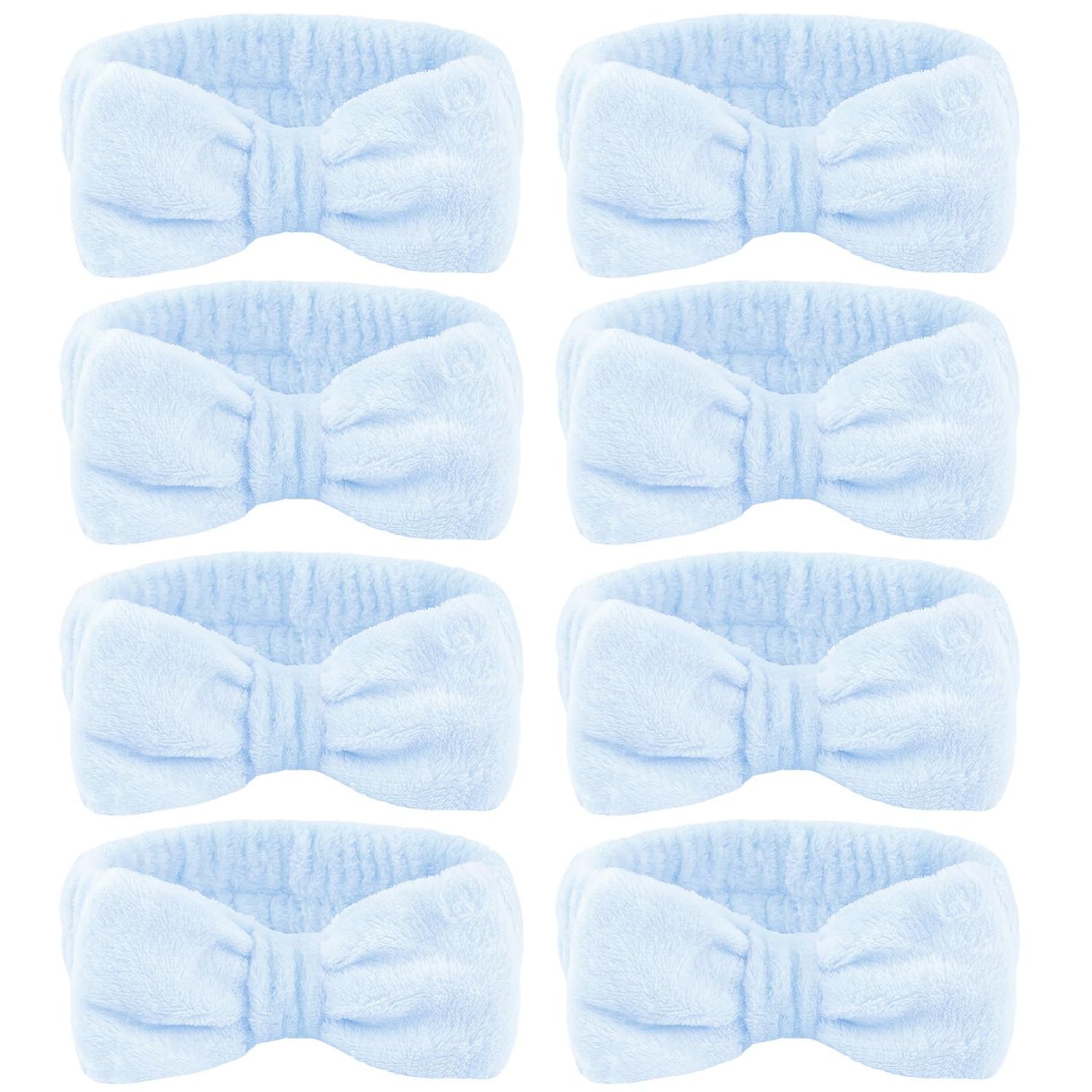 Ondder 8 Pcs Blue Spa Headband Makeup Headband Fuzzy Skincare Headbands Terry Cloth Face Wash Headband Head Band for Skin Care Make Up Headbands for Women Makeup Bow Hair Band for Washing Face