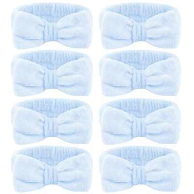 Ondder 8 Pcs Blue Spa Headband Makeup Headband Fuzzy Skincare Headbands Terry Cloth Face Wash Headband Head Band for Skin Care Make Up Headbands for Women Makeup Bow Hair Band for Washing Face