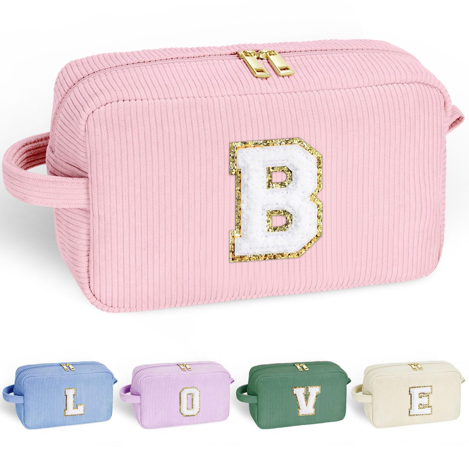 YOOLIFE Girls Makeup Bag - Personalized 5 6 7 8 9 10 Year Old Girl Birthday Gift Initial Cute Make Up Bag Makeup Bag Cosmetic Skincare Bag Wedding Bride Gifts Birthday Gifts for Girls Women Letter B