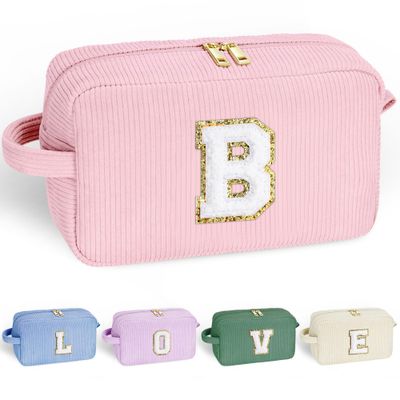 YOOLIFE Girls Makeup Bag - Personalized 5 6 7 8 9 10 Year Old Girl Birthday Gift Initial Cute Make Up Bag Makeup Bag Cosmetic Skincare Bag Wedding Bride Gifts Birthday Gifts for Girls Women Letter B