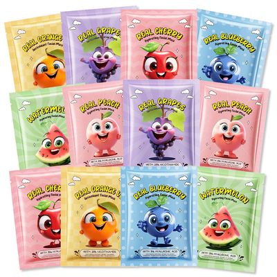 Kaely 12 Pack Fruit Face Masks for Kids Teens, Girls Night Spa Party Facial Mask Skincare Set, Sheet Masks Skin Care, Moisturize Brighten Soothe for All Skin Types, Birthday Gifts for Women Men, 04