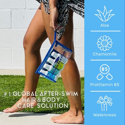 TRISWIM Shot Set Travel Set in Cosmetic Bag with Shampoo, Body Wash, Lotion, and Conditioner for Hydrated Skin and Healthy Hair