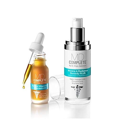 MD Complete Wrinkle Retinol Duo| Professional Dermatologist Skincare Includes Wrinkle &amp; Radiance Remedy PLUS 1.0 fl oz and Retinol Vitamin C Concentrate with Retinol and Vitamin C 0.5 fl oz Set of Two