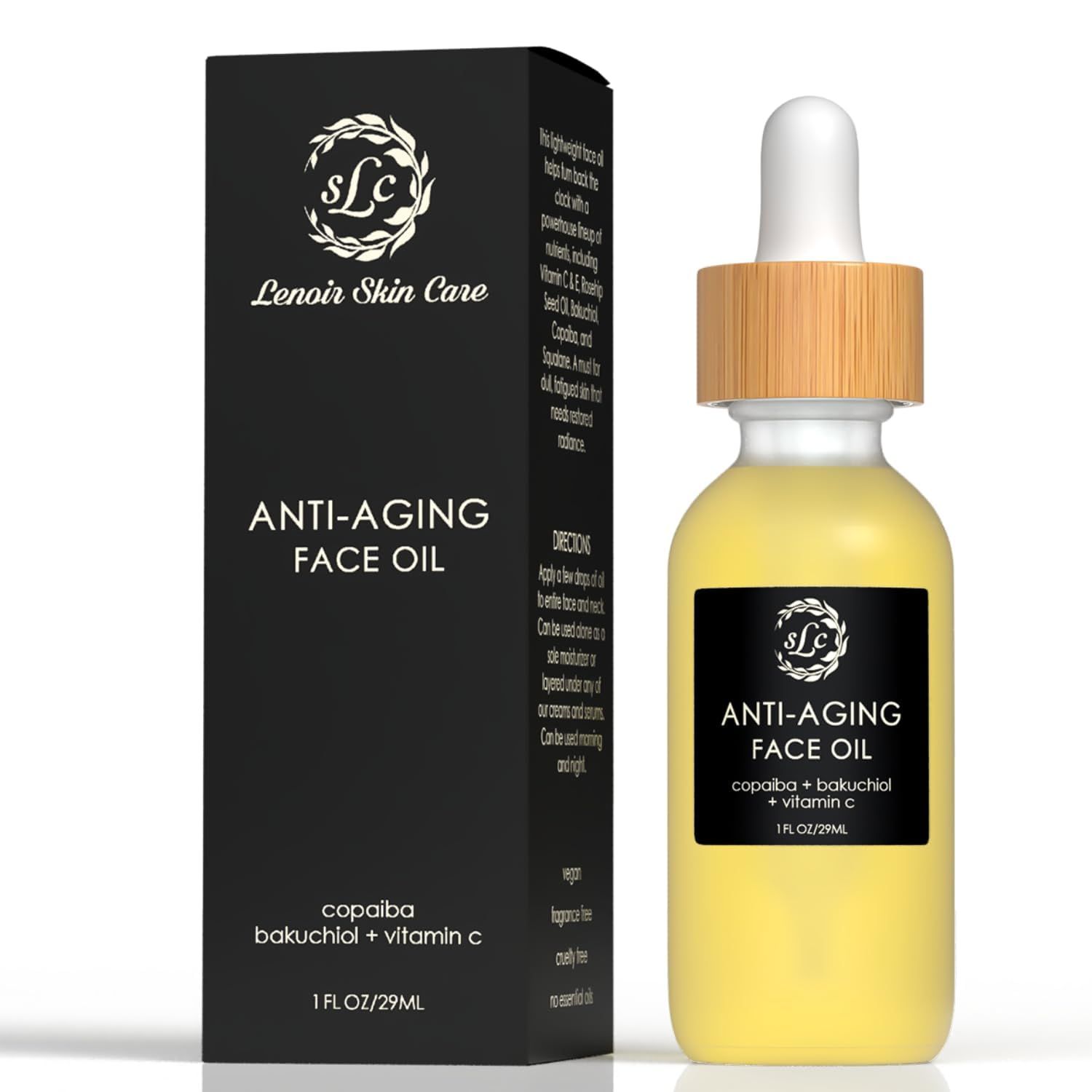 Lenoir Skin Care Vitamin C Face Oil (1 fl.oz/29ml) | Natural, Fragrance-Free Facial Hydration | Clean, Vegan, Cruelty Free Skincare for Men &amp; Women | Luxury Collection