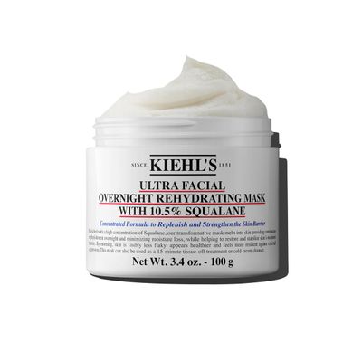 Kiehl&#39;s Ultra Facial Overnight Hydrating Face Mask with 10.5% Squalane, Deeply Hydrates Skin &amp; Strengthens Moisture Barrier, Treats Dryness &amp; Flaky Skin, Paraben-free, Fragrance-free - 3.4 fl oz
