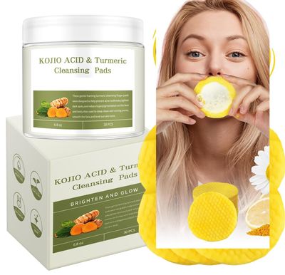 Kojic Acid and Turmeric Skin Cleaning Wipes, Kojic Acid and Turmeric Cleansing Pads, Turmeric Kojic Acid Cleansing Pads with Vitamin B5, Vitamin C Turmeric, Face Pads, Skin Cleaning Wipes-30pcs