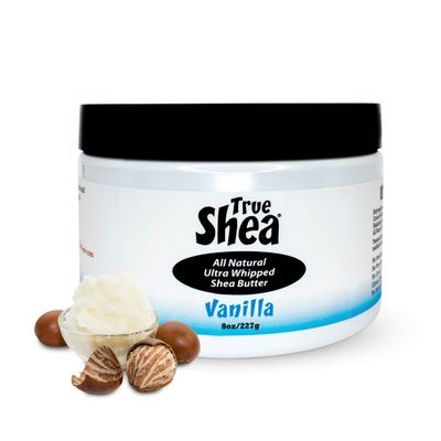 True Shea - Moisturizing African Whipped Shea Butter, Vanilla, All-Natural Skincare Must-Have, Made from Unrefined Raw Shea Butter Enriched with Sunflower &amp; Coconut Oil for Skin, No Parabens, 8 oz