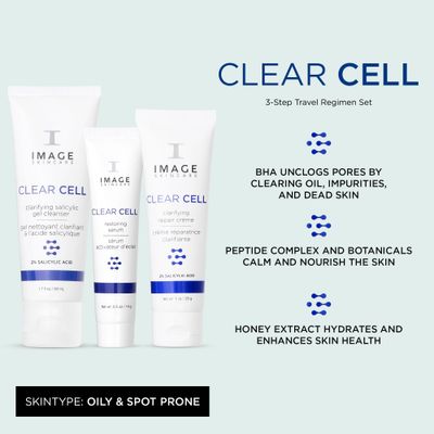 IMAGE Skincare, Clear Cell 3-Step Introductory Regimen Set for Clear Pores and Healthy Looking Skin, Holiday Ltd. Edition, White, 3.2 Ounce