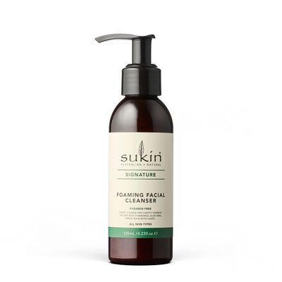 Sukin Foaming Facial Cleanser Pump, Gentle Gel Cleanser with Green Tea, Aloe Vera &amp; Chamomile to Purify, Soothe &amp; Tighten Skin, 4.23 Fl Oz
