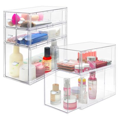Homecor Stackable Storage Drawers Set of 7, Bathroom Makeup Organizer,Bathroom Organizers and Storage, Clear Cosmetic Storage Box For Vanity, Skincare, Undersink, Kitchen Organization (2L+M+4S)