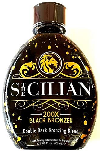 The Sicilian 200X Dark Black Bronzer Tanning Lotion - BEST Tanning Lotion For Glowing Skin - Gradual Bronzing &amp; Sunless Self Tanner Lotion - Luxurious Sunless Body Tanning Lotion Nourishes Skin