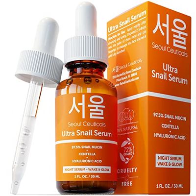 SeoulCeuticals Korean Skin Care 97.5% Snail Mucin Serum - K Beauty Skincare Night Serum Hyaluronic Acid for Face - Centella Anti Wrinkle Serum 1oz