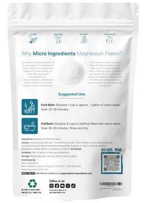 Micro Ingredients Magnesium Flakes, 6lbs | Great Alternative to Epsom Salt for Foot &amp; Body Bath Soaks | High Absorption | Natural Magnesium Chloride Minerals | Relaxation &amp; Skin Hydration Support