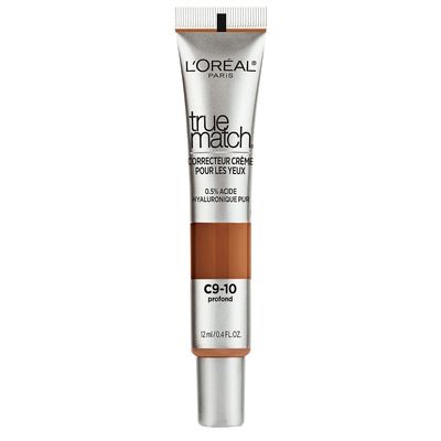 LOral Paris True Match Eye Cream in a Concealer, 0.5% hyaluronic acid, Deep C9-10, 0.4 fl. oz.