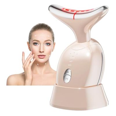 Neck Face Massager, Multifunctional Facial Massager for Face Sculpting, at-Home Face Tool with Vibration and Thermal (Pink)