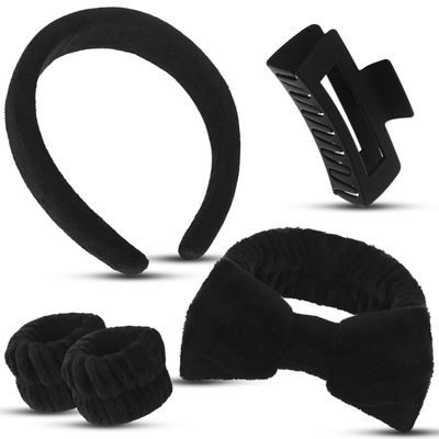 Leumoi 5 Pcs Spa Headband Wristband Set with Hair Clips Skincare Headbands for Washing Face Makeup Bow Tie Spa Headbands Wrist Bands for Washing Face Wristband Women Christmas Gift Hair Accessories