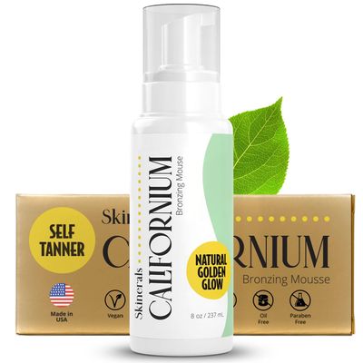 Skinerals Self Tanner Mousse - Natural Self Tan, Streak-Free Organic Self Tanning Foam for All Skin Types, Long Lasting Sunless Fake Tan in 4-8 hours, Face and Body Bronzer, 8 Oz (Californium)
