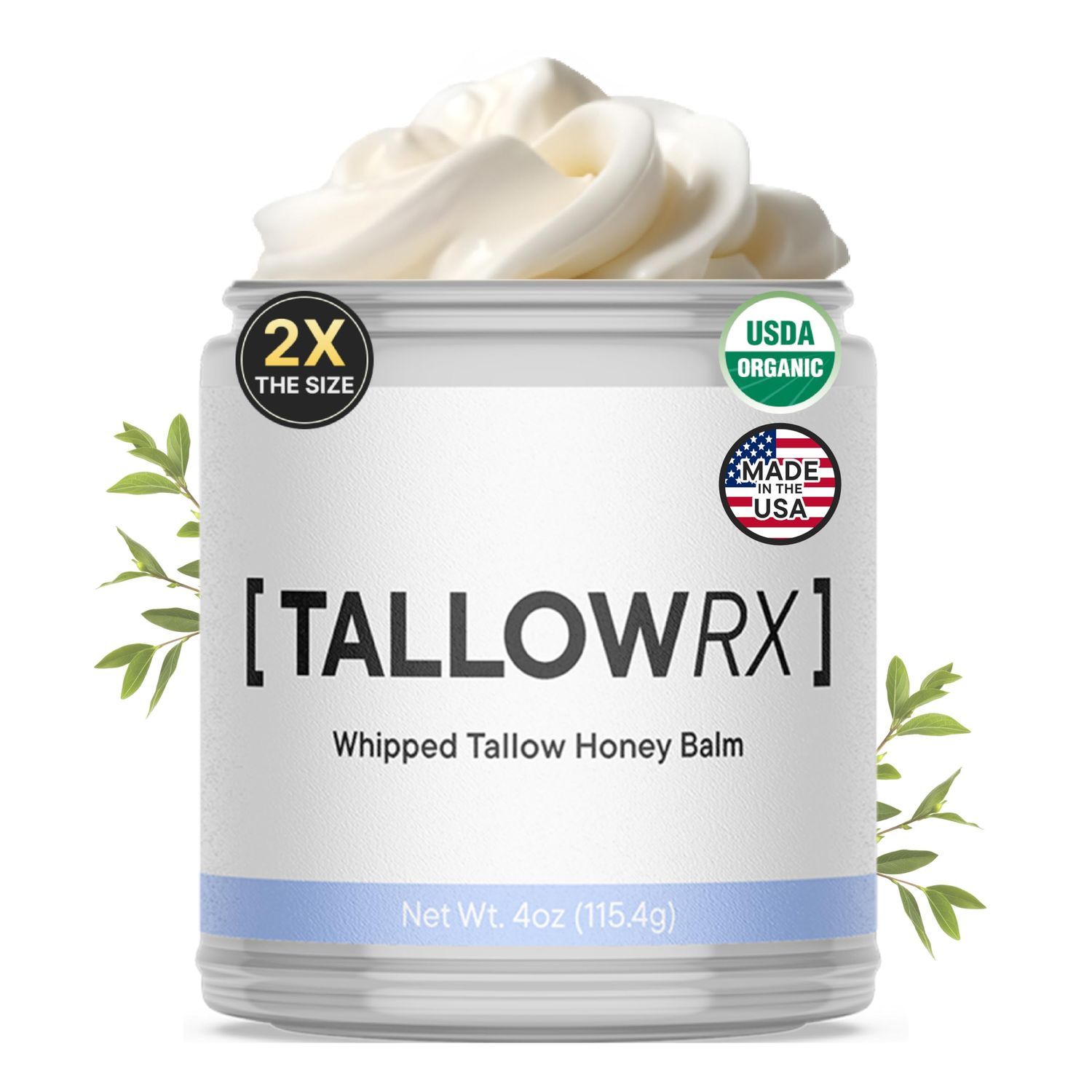 TALLOWRX 100% Organic 4 OZ Whipped Beef Tallow and Honey Balm Tallow and Honey Balm - Beef Tallow for Face - Tallow and Honey Balm For Face - Beef Tallow Skin Care - Beef Tallow For Face