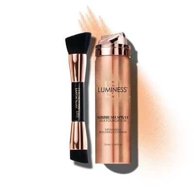 LUMINESS Silk Airbrush Spray Foundation &amp; Buffing Brush Kit - Light Medium, Unisex, Skin Foundation Concealer