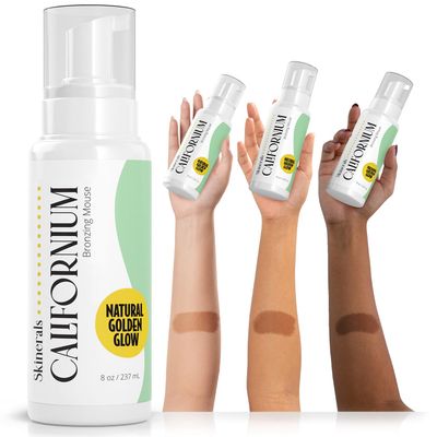 Skinerals Self Tanner Mousse - Natural Self Tan, Streak-Free Organic Self Tanning Foam for All Skin Types, Long Lasting Sunless Fake Tan in 4-8 hours, Face and Body Bronzer, 8 Oz (Californium)