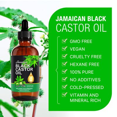 Organic Castor Oil 4Fl Oz, Jamaican Black Castor Oil, Cold Pressed Unrefined Castor Oils for Hair Growth &amp; Skin Care, Nourish Eyelashes and Eyebrows - Glass Bottle