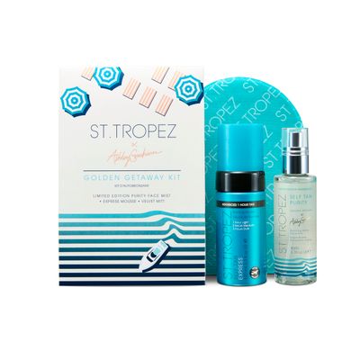 St.Tropez Ashley Graham Golden Getaway Kit, Self Tan Set with Award-Winning Express Bronzing Mousse, Velvet Applicator Mitt and Limited Edition Scent Purity Face Mist, Vegan, Natural &amp; Cruelty Free