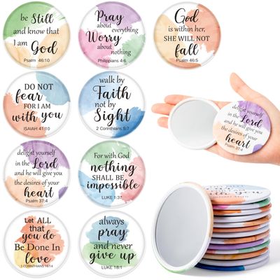 Y1tvei Watercolor Bible Compact Mirrors - 36Pcs Watercolor Bible Verse Mini Compact Mirrors Colorful Small Portable Round Pocket Mirror Christian Inspirational Church Party Favors Gifts for Women