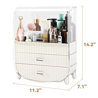 VUSIGN Makeup Organizer, Cosmetics Skincare Organizers with 3-Layer Storage Box and Transparent Cover, Vanity Organizer Countertop for Bathroom, Dresser, Ideal Gifts for Women, White