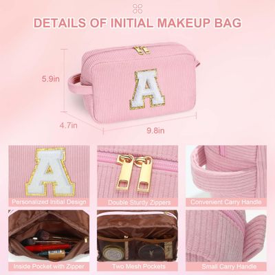 YOOLIFE Girls Makeup Bag - Teen Girl Gifts Cute Small Make Up Bag Cosmetic Bag Skincare Bag Friend Birthday Gifts for Girls Women Sister Daughter Girlfriend Personalized Gifts for Women Her Letter C