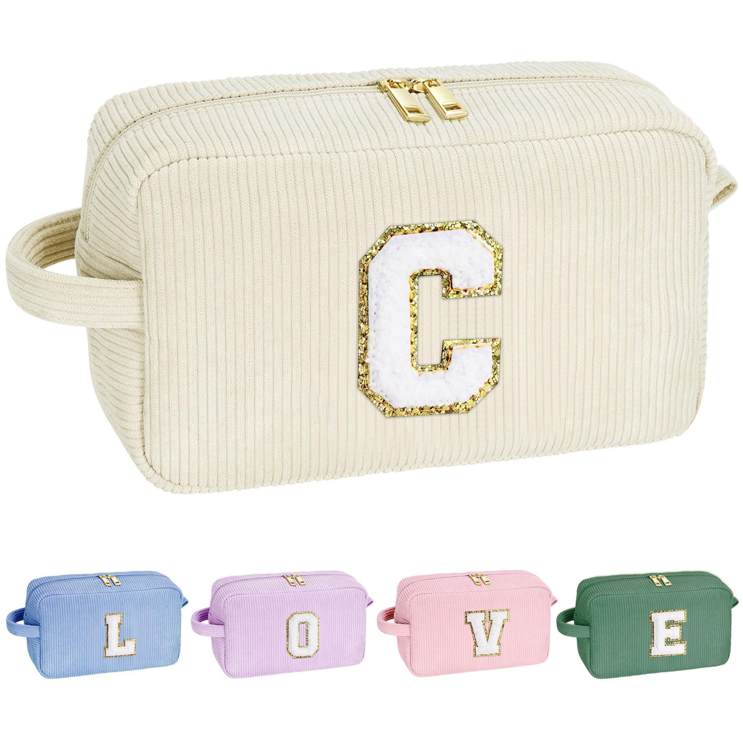 YOOLIFE Girls Makeup Bag - Teen Girl Gifts Cute Small Make Up Bag Cosmetic Bag Skincare Bag Friend Birthday Gifts for Girls Women Sister Daughter Girlfriend Personalized Gifts for Women Her Letter C