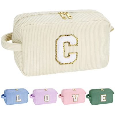 YOOLIFE Girls Makeup Bag - Teen Girl Gifts Cute Small Make Up Bag Cosmetic Bag Skincare Bag Friend Birthday Gifts for Girls Women Sister Daughter Girlfriend Personalized Gifts for Women Her Letter C