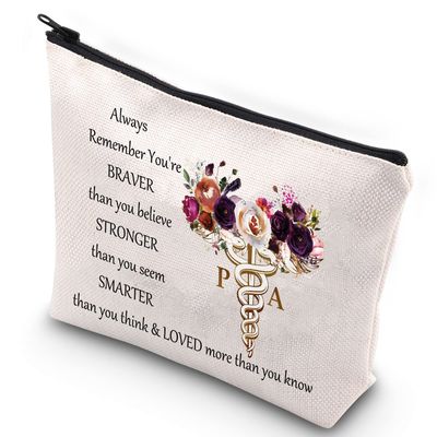 WZMPA Physician Assistant Cosmetic Bag Physician Assistant Graduation Gift You Are Braver Stronger Smarter Than You Think Makeup Zipper Pouch Bag For Medical Student (Always PA)