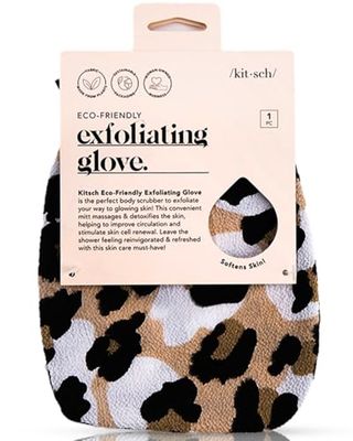 Kitsch Deep Exfoliating Glove, Eco Friendly Exfoliating Body Scrubber, Dead Skin Remover &amp; Body Scrubber Exfoliator, Body Scrub Mitt for Skin Cell Renewal, Body Exfoliating Gloves for Shower, Leopard