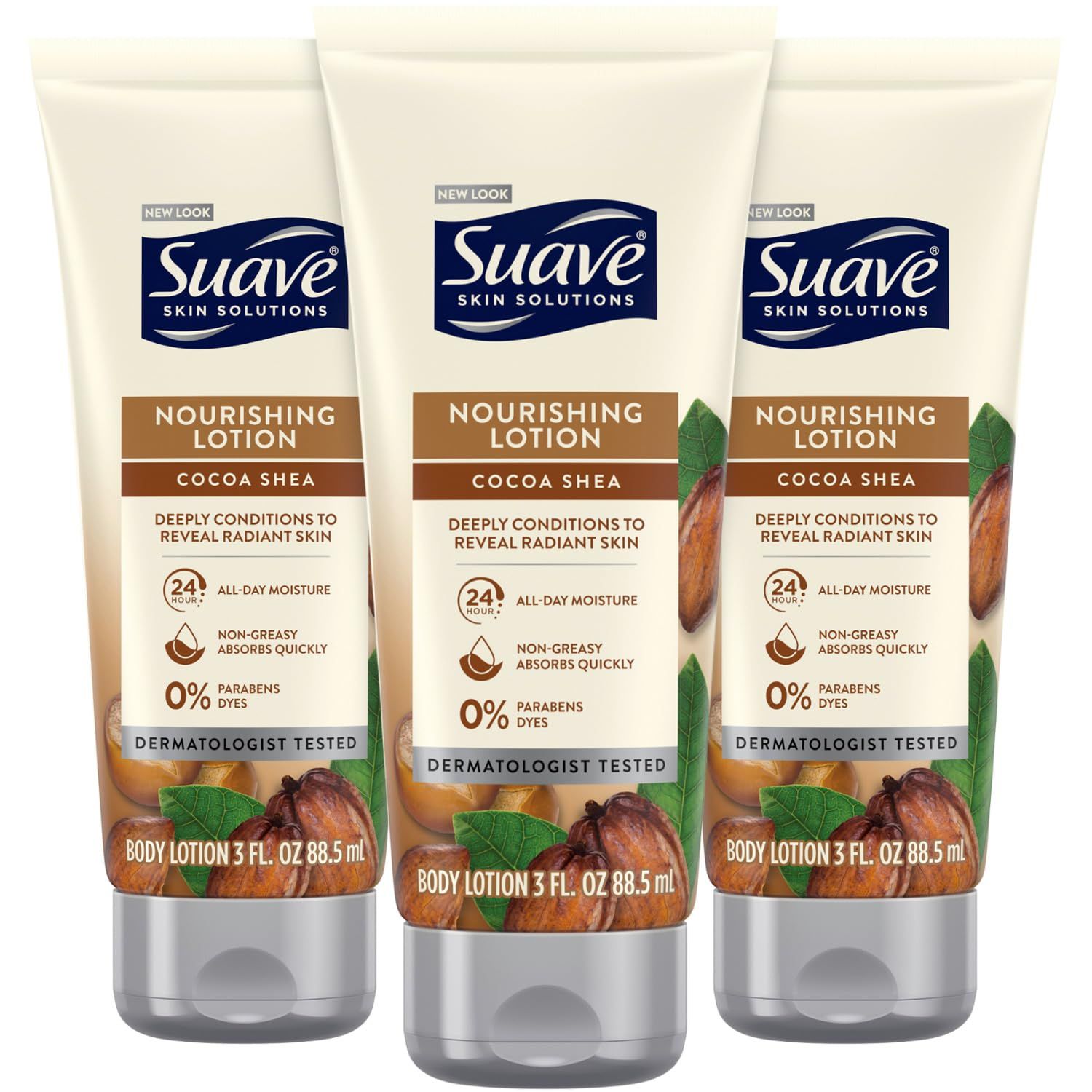 Suave Lotion, Cocoa Butter Shea - Nourishing Hand &amp; Body Lotion, Travel-Size Lotion for Extremely Dry Skin, Moisturizing Cream for Glowing Skin, 24H Moisture, 3 Oz (Pack of 3)