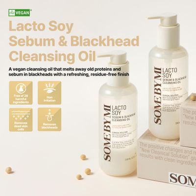 SOME BY MI Lacto Soy Sebum &amp; Blackhead Cleansing Oil - 6.76Oz, 200ml - Daily Vegan Makeup-Removing Korean Oil Cleanser for All Skin Types - Deeply Cleanses Pore-Clogging Impurities - Korean Skin Care