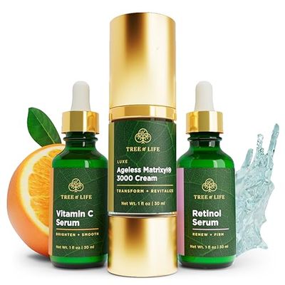 Tree of Life Rejuvenation Pack with Vitamin C Serum + Retinol Serum + Luxe Ageless Matrixyl 3000 Cream, Tighten and Lift Trio, 3 count x 1oz