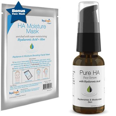 Hyalogic Pure HA Face Serum 1 oz with 1 Hyaluronic Acid Facial Mask - Sensitive Skin - Deep Hydrating, Moisturizing Topical, 1oz Pump - For Women &amp; Men - Rejuvenate &amp; Moisturize